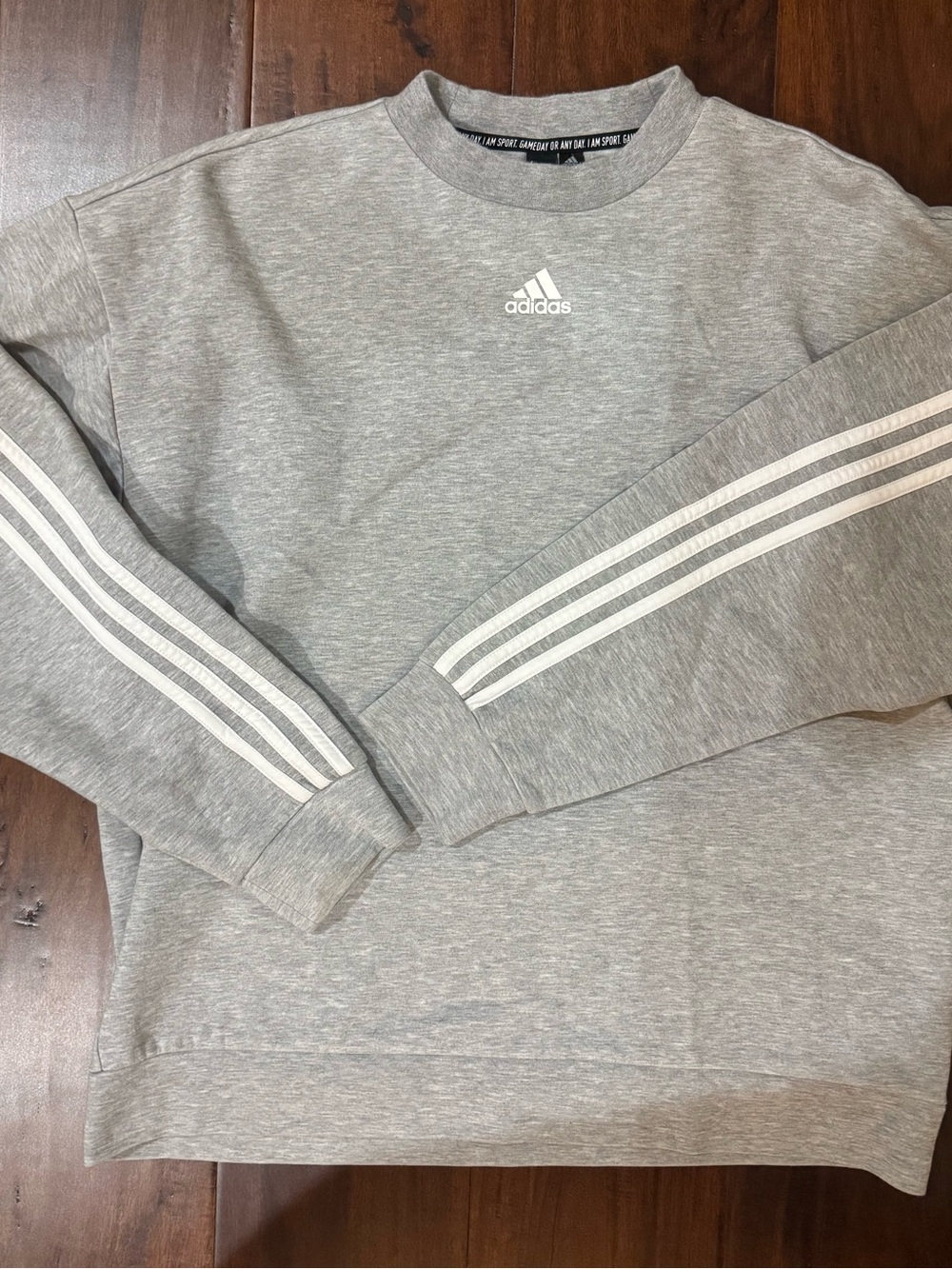 Unisex adidas Light Gray Crewneck Sweatshirt with White 3-Stripes